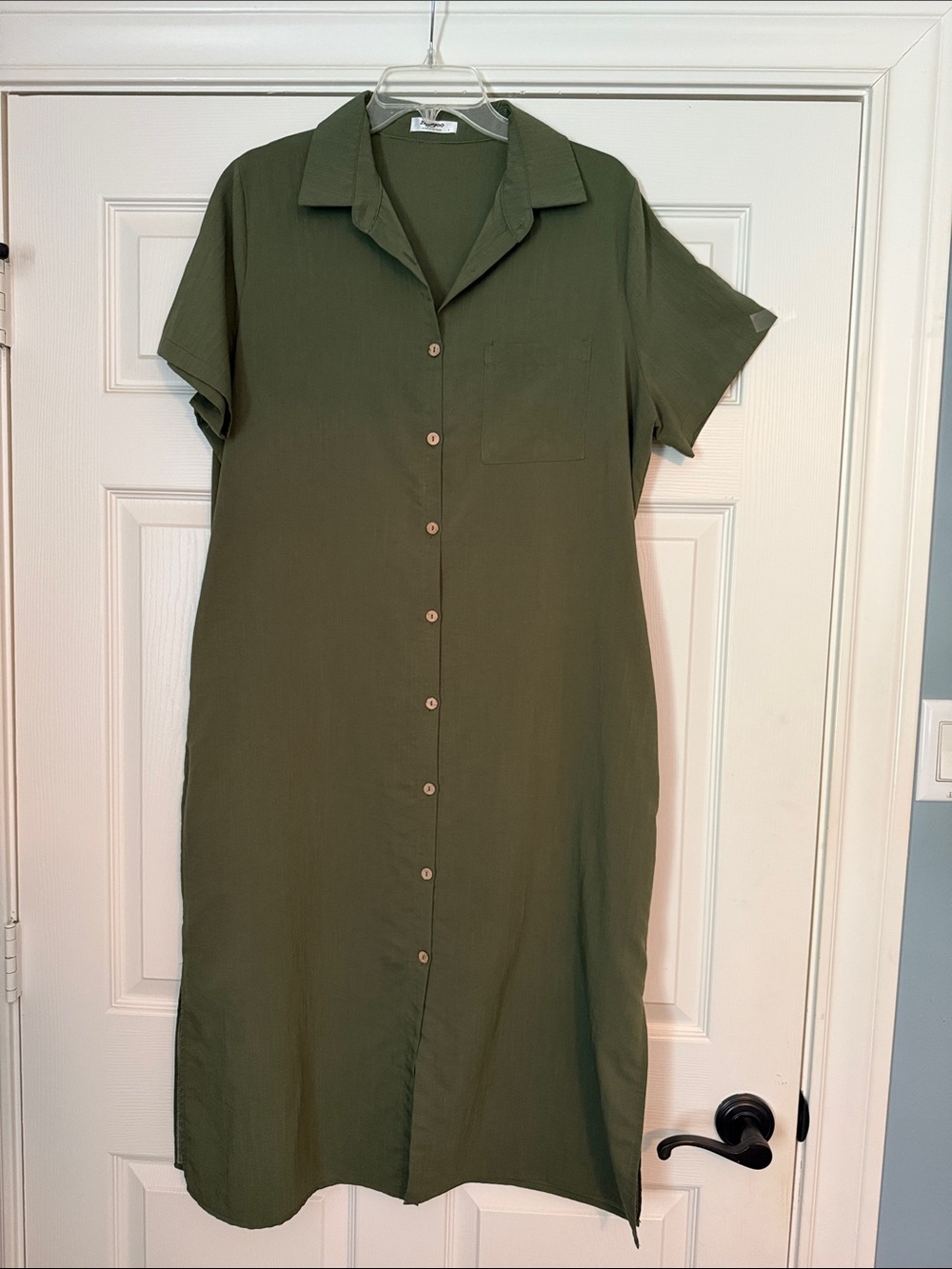 zeagoo Olive Green Button-Front Shirt Dress